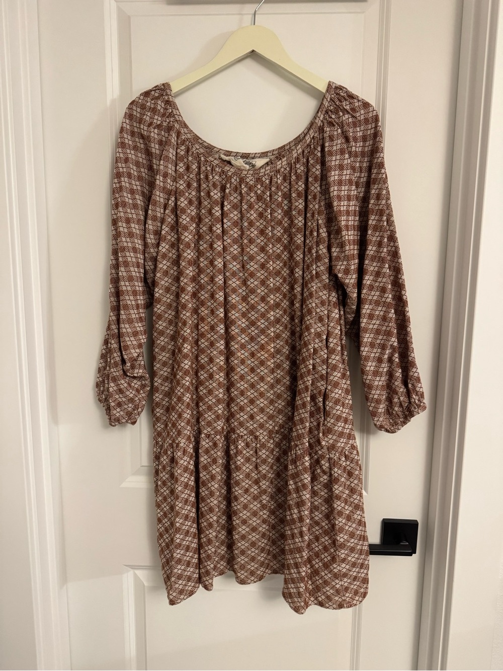 Ace & Jig Rust Plaid Long Sleeve peasant Tunic Smocked Yoke